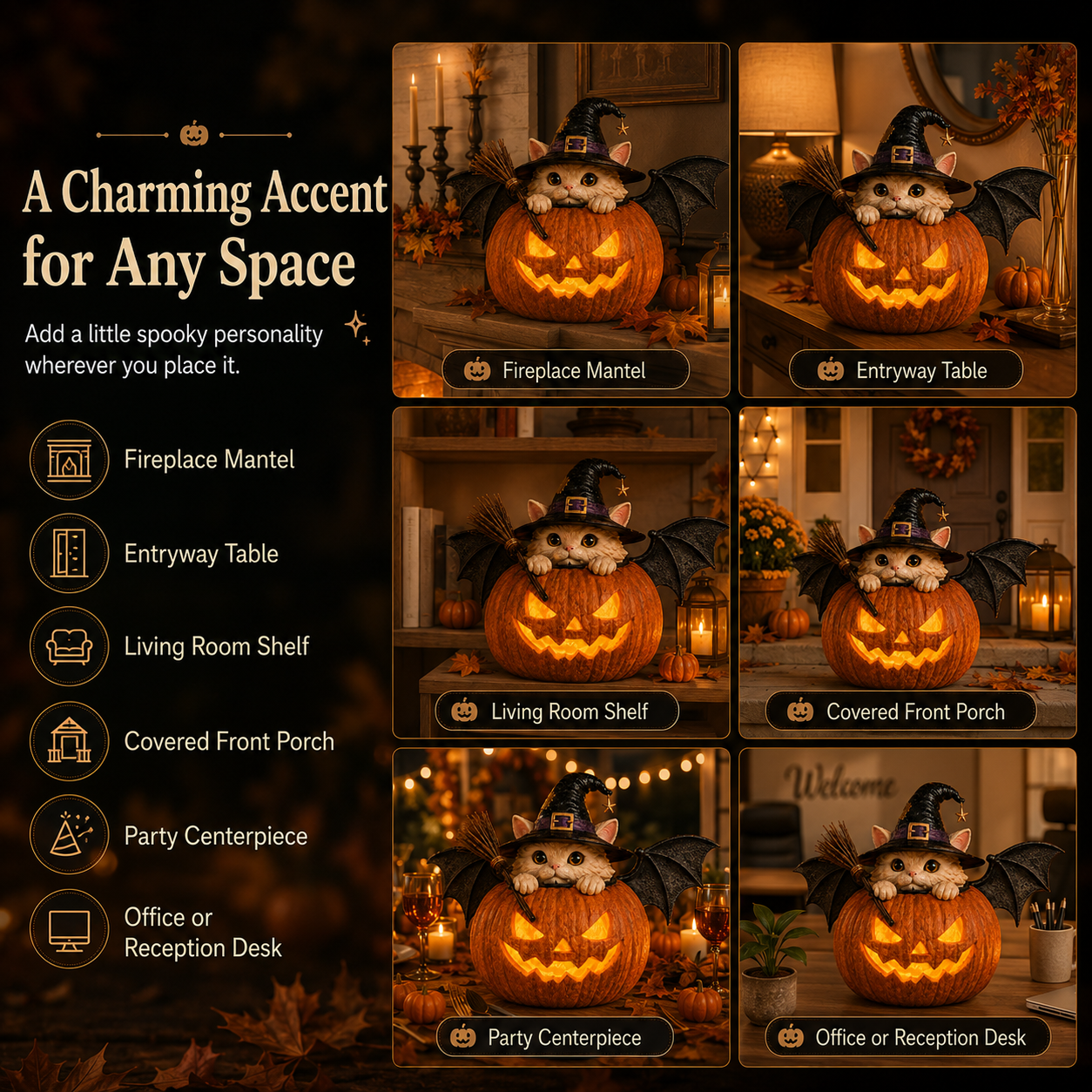 Witch Cat Pumpkin Decoration Placement Ideas