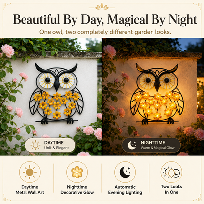Solar Lighted Owl Metal Wall Decor