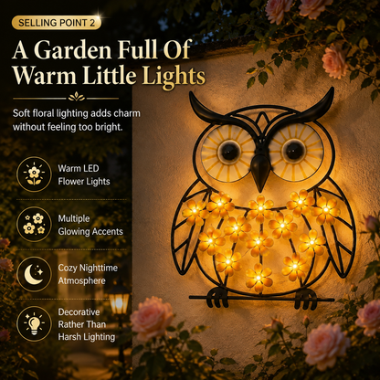 Solar Lighted Owl Metal Wall Decor