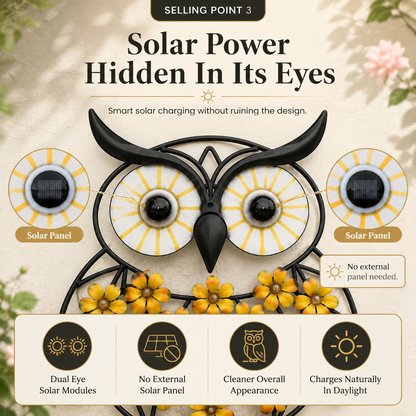 Solar Lighted Owl Metal Wall Decor