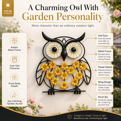 Solar Lighted Owl Metal Wall Decor